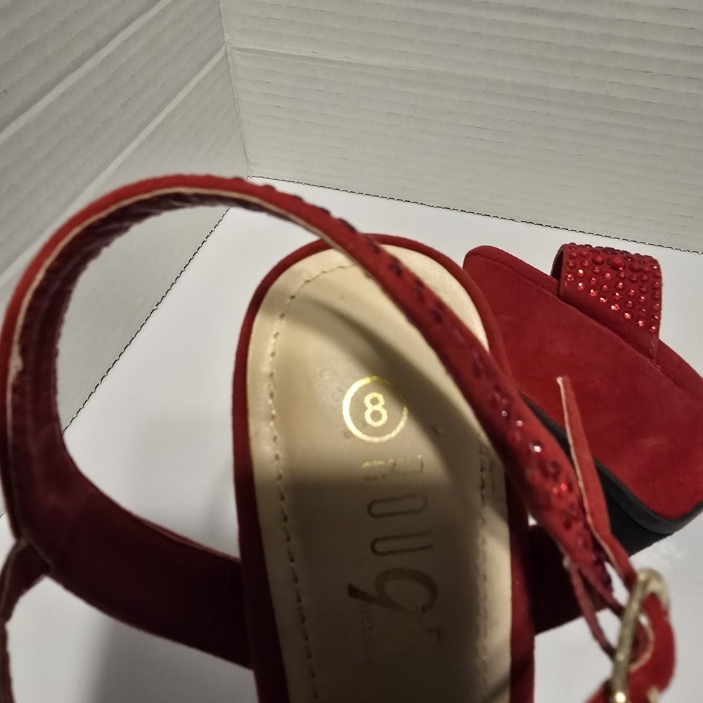 Rouge Helium Red Rhinestone Platform Sandals Stiletto High Heels Womens Size 8 - Picture 7 of 7